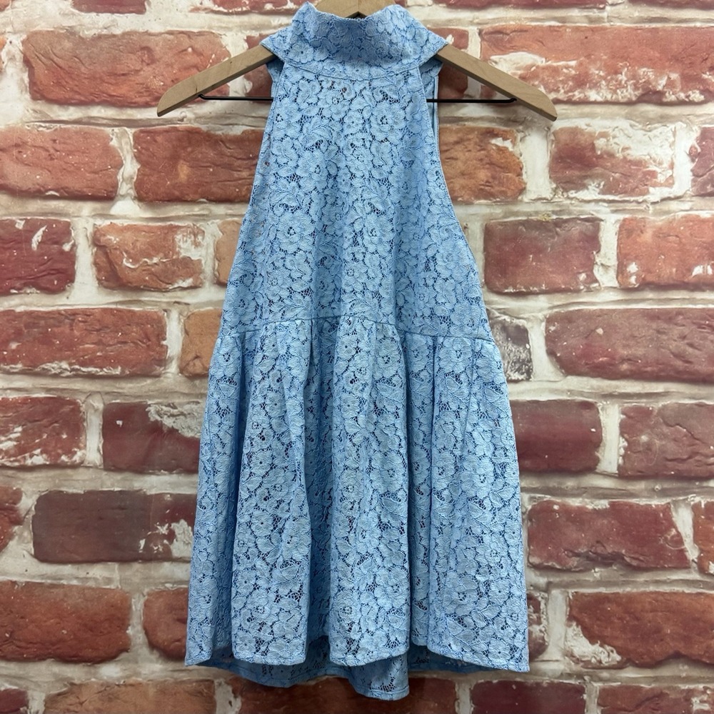 Zara Halter Top Women's XS Blue Chic Floral Lace Tie Neck Swing Tunic Shirt